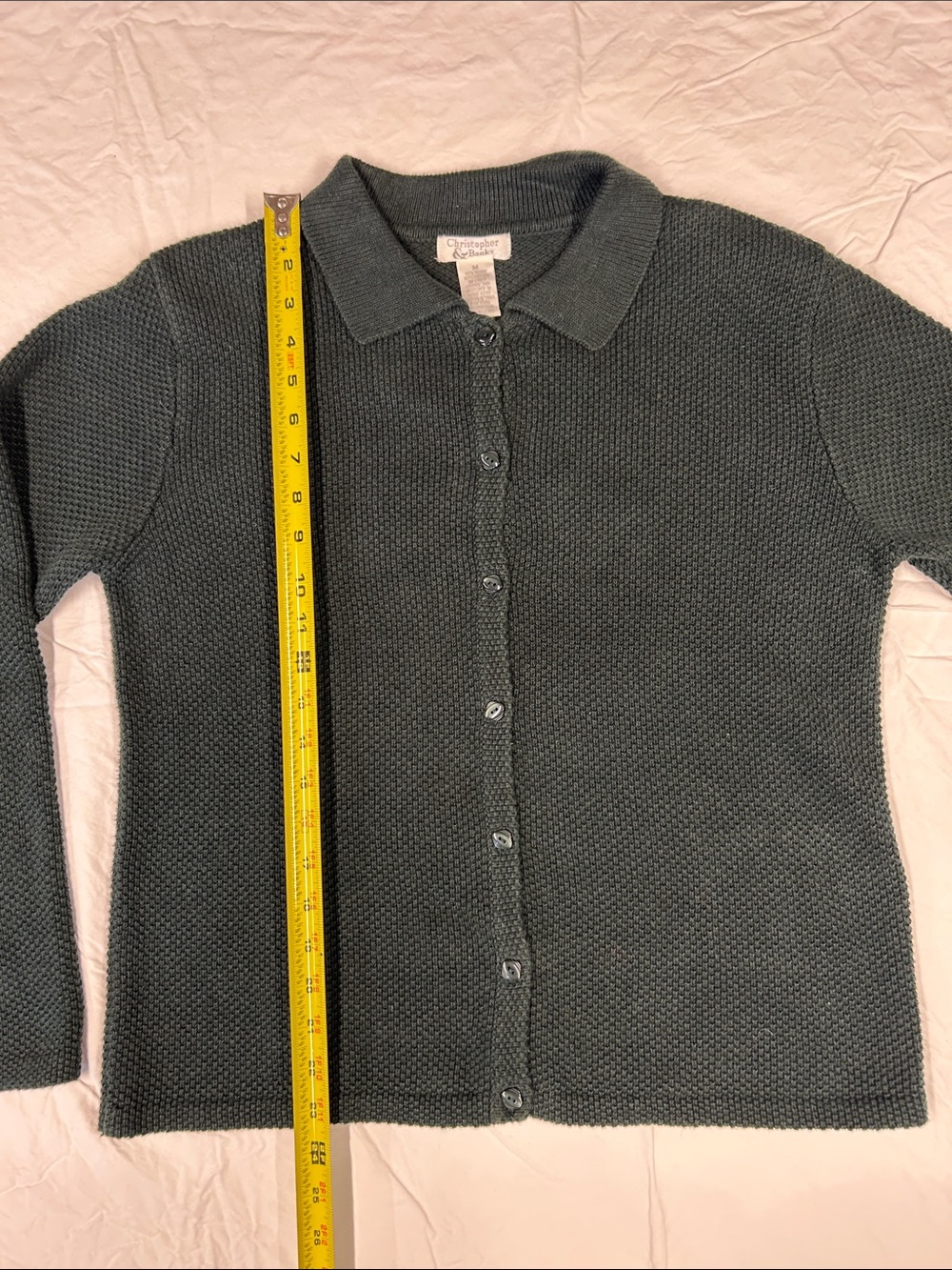 Christopher & Banks Green Collared Button Front Cardigan Sweater Medium M Cotton - Picture 5 of 8